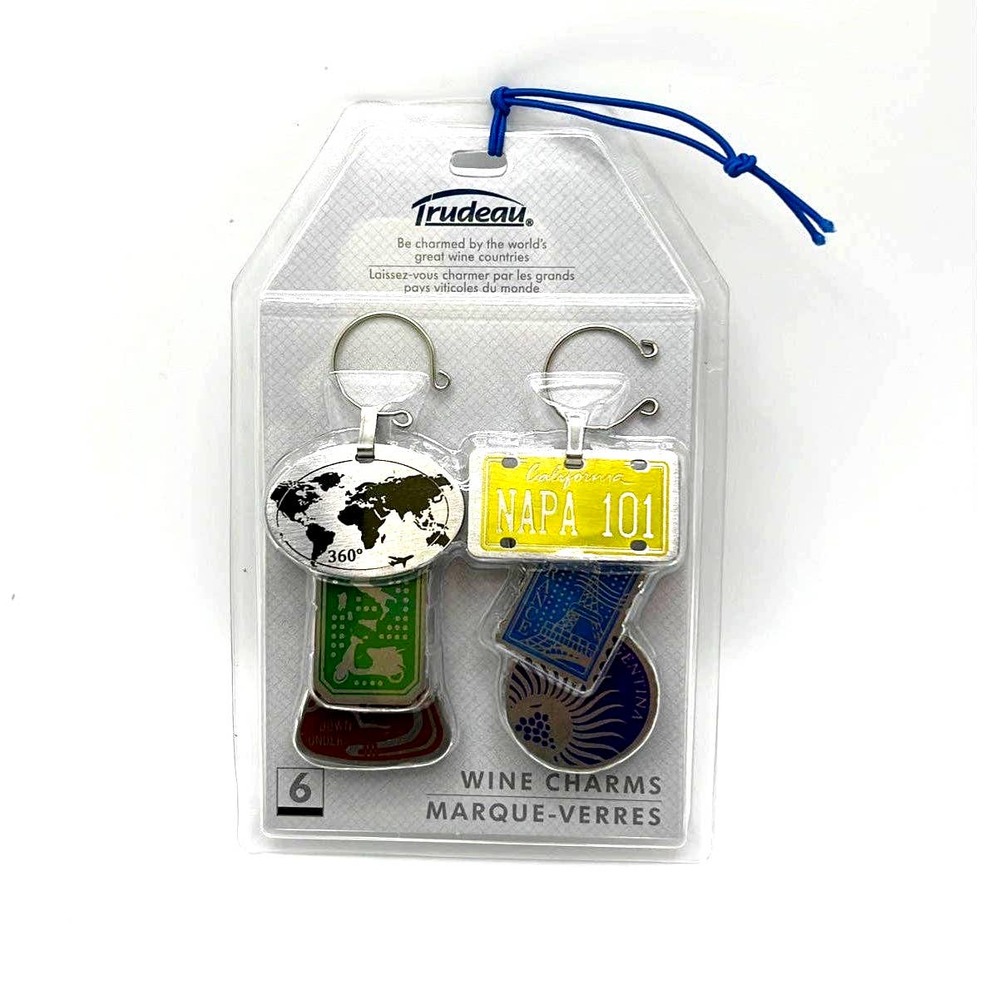 Set of 6 Wine Glass Charms - world traveler set -trudeau  new in packaging